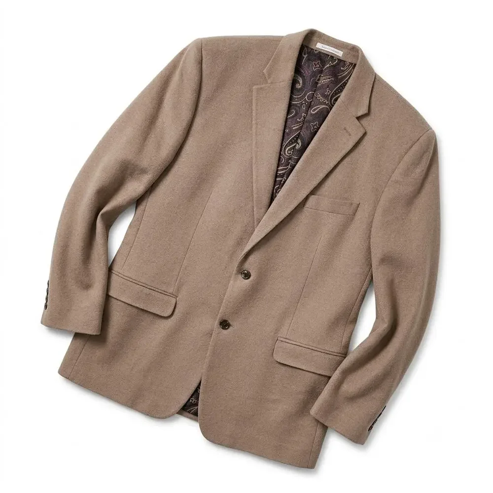 LRL Ralph Lauren Flannel Sport Coat Tan Brown Silk Wool Cashmere Mens 48R